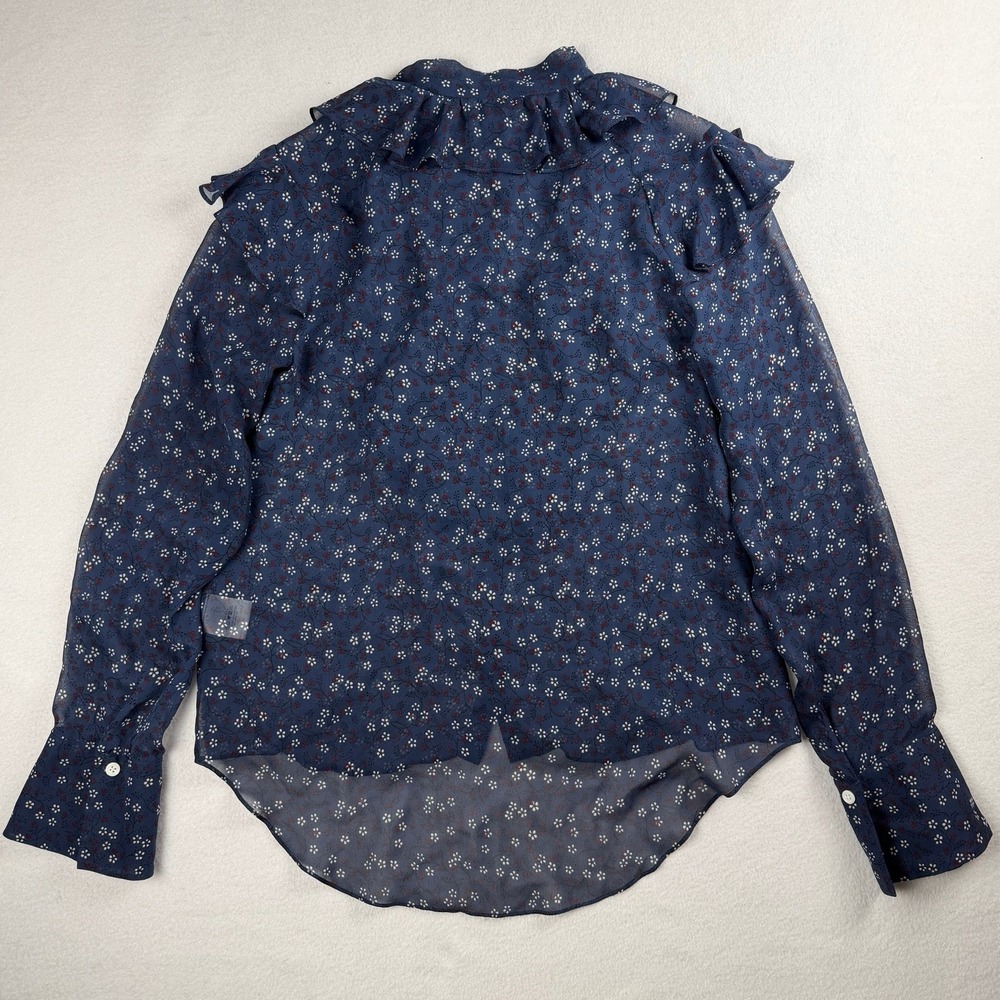 Veronica Beard Women's Finley Ruffled Tie Neck Floral Printed Blouse Navy Sz 10 - Picture 7 of 10